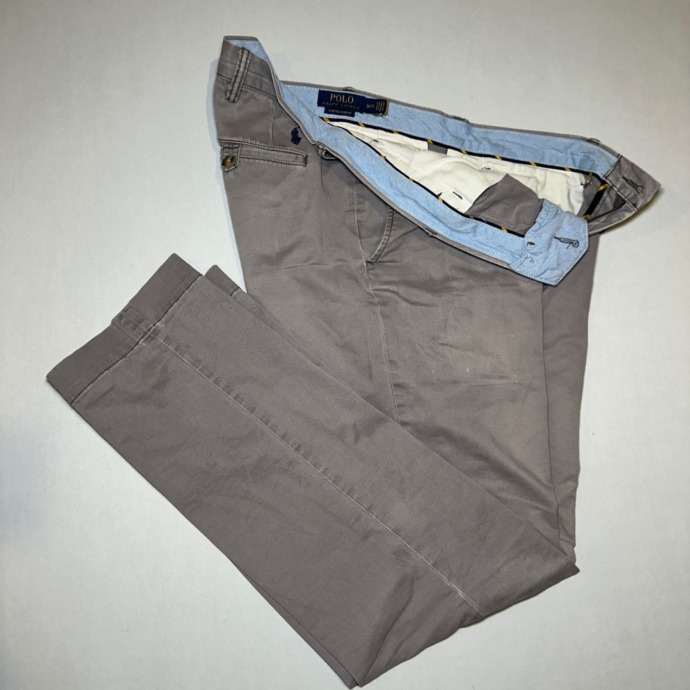 Polo Ralph Lauren Pants Mens 36x32 Grey Polo Chino‎ Stretch Slim Fit Trousers